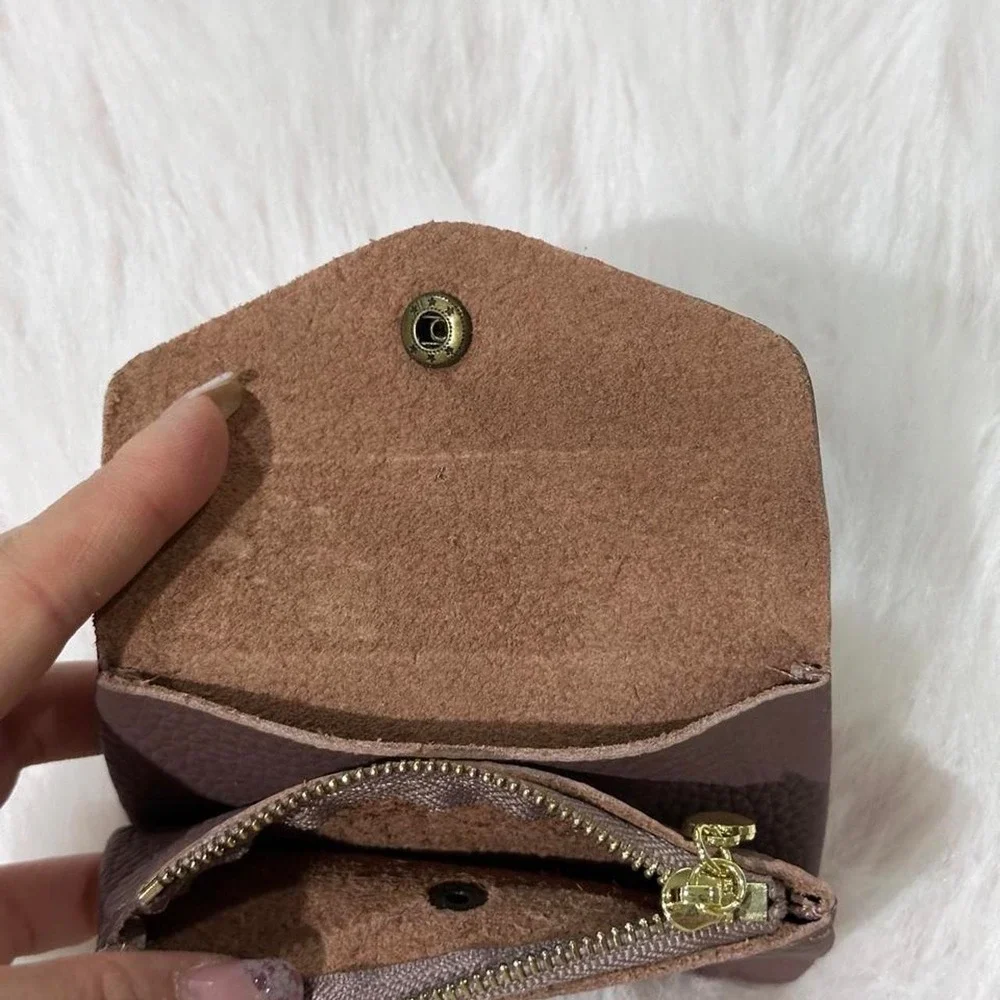 Boho Mauve Pebbled Leather Daisy Envelope Wallet Card Holder
